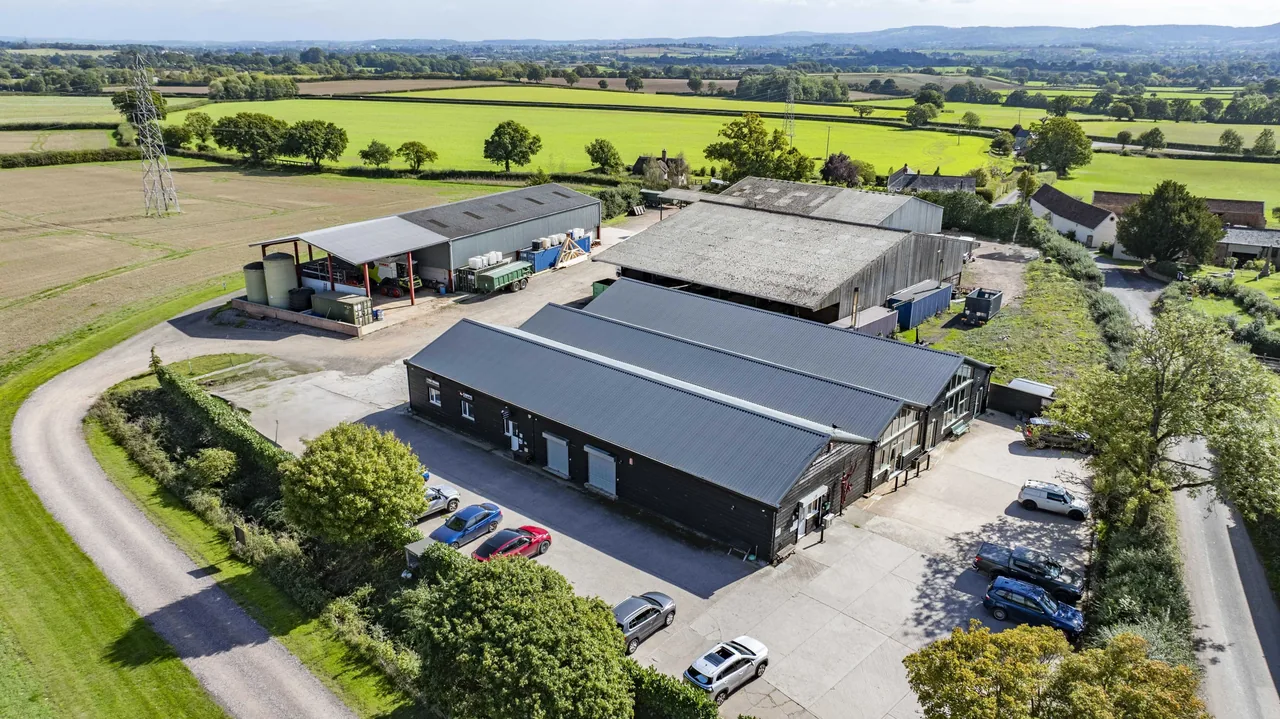 Aerial view of Manor Farm buildings at Heathfield near Taunton, Somerset